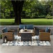 Pemberly Row 4-Piece Metal Patio Fire Pit Sofa Set in Brown/Navy