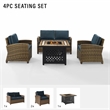 Pemberly Row 4-Piece Metal Patio Fire Pit Sofa Set in Brown/Navy