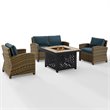 Pemberly Row 4-Piece Metal Patio Fire Pit Sofa Set in Brown/Navy