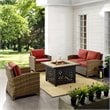Pemberly Row 4-Piece Patio Fabric Fire Pit Sofa Set in Brown/Red