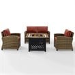 Pemberly Row 4-Piece Patio Fabric Fire Pit Sofa Set in Brown/Red