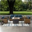 Pemberly Row 5-Piece Patio Fabric Fire Pit Sofa Set in Brown and Navy