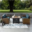 Pemberly Row 3-Piece Metal Patio Fire Pit Sofa Set in Brown and Navy