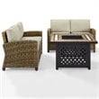 Pemberly Row 3-Piece Metal Patio Fire Pit Sofa Set in Brown and Sand