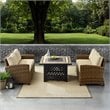 Pemberly Row 3-Piece Metal Patio Fire Pit Sofa Set in Brown and Sand