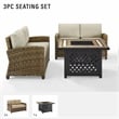 Pemberly Row 3-Piece Metal Patio Fire Pit Sofa Set in Brown and Sand