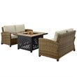 Pemberly Row 3-Piece Metal Patio Fire Pit Sofa Set in Brown and Sand