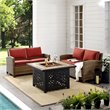 Pemberly Row 3-Piece Patio Fabric Fire Pit Sofa Set in Brown/Red