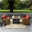 Pemberly Row 3-Piece Patio Fabric Fire Pit Sofa Set in Brown/Red