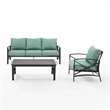 Pemberly Row Modern 3-Piece Metal Outdoor Sofa Set in Mist Green