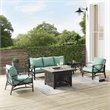 Pemberly Row 5-Piece Metal Outdoor Sofa Set & Fire Table in Mist Green