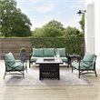Pemberly Row 5-Piece Metal Outdoor Sofa Set & Fire Table in Mist Green