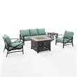 Pemberly Row 5-Piece Metal Outdoor Sofa Set & Fire Table in Mist Green