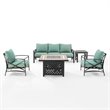 Pemberly Row 5-Piece Metal Outdoor Sofa Set & Fire Table in Mist Green
