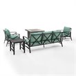 Pemberly Row 5-Piece Metal Outdoor Sofa Set & Fire Table in Mist Green