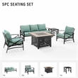 Pemberly Row 5-Piece Metal Outdoor Sofa Set & Fire Table in Mist Green