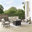 Pemberly Row 5-Piece Metal Outdoor Sofa Set & Fire Table in Oatmeal
