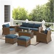 Pemberly Row Modern 7-piece Fabric Outdoor Sofa Set in Navy/Brown