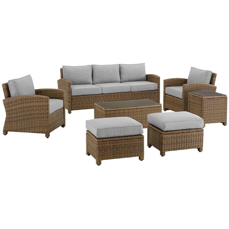 Pemberly Row Modern 7-piece Fabric Outdoor Sofa Set in Gray/Brown