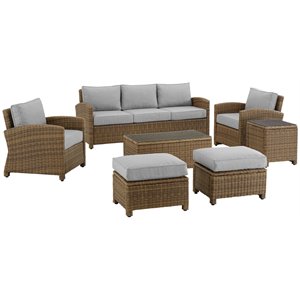 Pemberly Row Modern 7-piece Fabric Outdoor Sofa Set in Gray/Brown