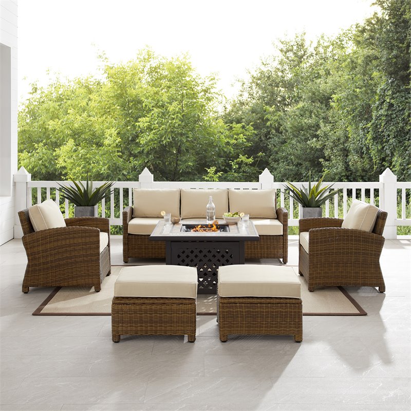 Pemberly Row Modern 6-piece Fabric Outdoor Sofa Set in Sand/Brown