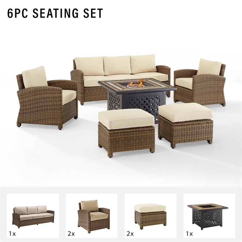 Pemberly Row Modern 6-piece Fabric Outdoor Sofa Set in Sand/Brown
