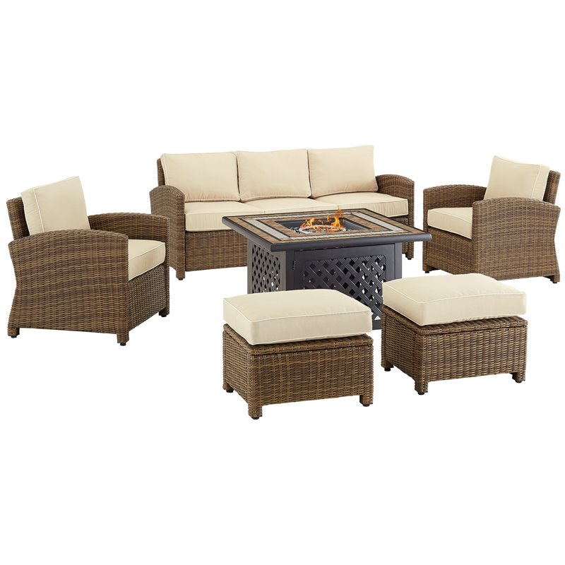 Pemberly Row Modern 6-piece Fabric Outdoor Sofa Set in Sand/Brown