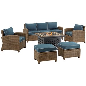 Pemberly Row Modern 6-piece Fabric Outdoor Sofa Set in Navy/Brown