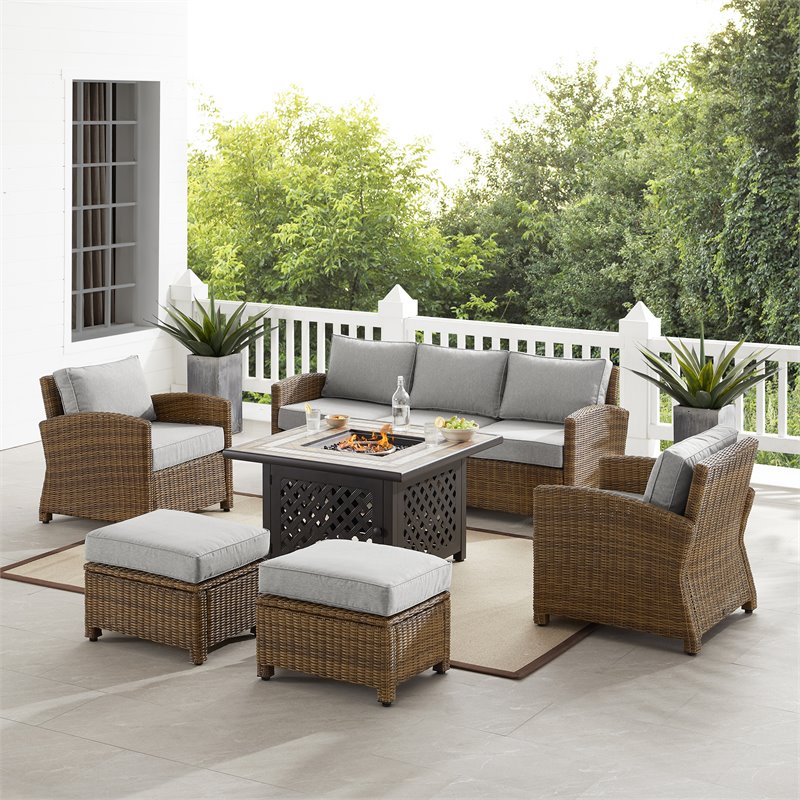 Pemberly Row Modern 6-piece Fabric Outdoor Sofa Set in Gray/Brown