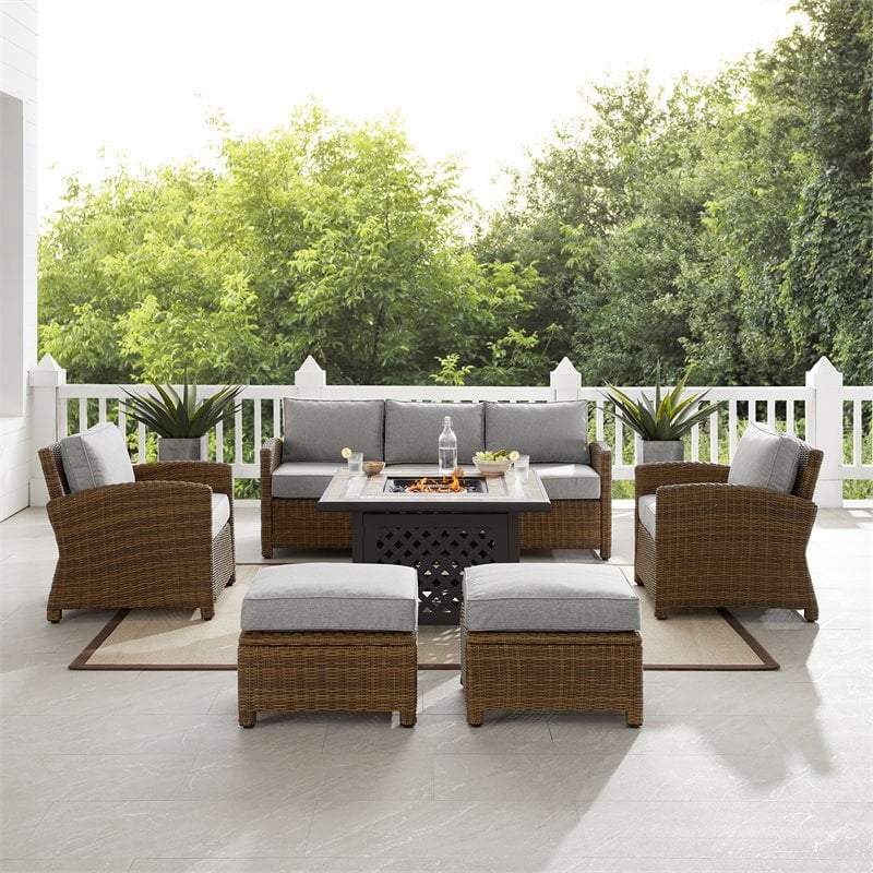 Pemberly Row Modern 6-piece Fabric Outdoor Sofa Set in Gray/Brown