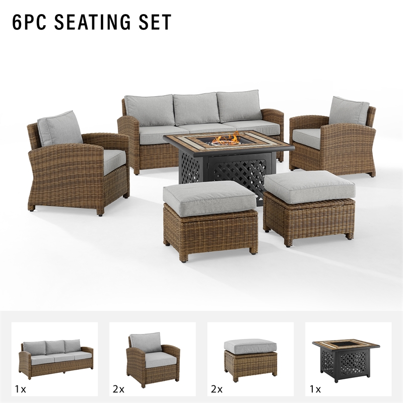 Pemberly Row Modern 6-piece Fabric Outdoor Sofa Set in Gray/Brown