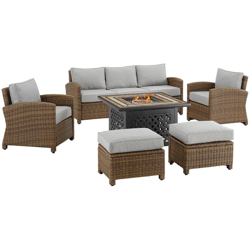 Pemberly Row Modern 6-piece Fabric Outdoor Sofa Set in Gray/Brown