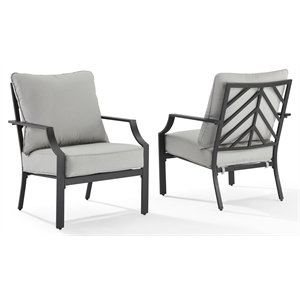 Pemberly Row 17.5&quot Metal Outdoor Chair in Gray/Matte Black (Set of 2)