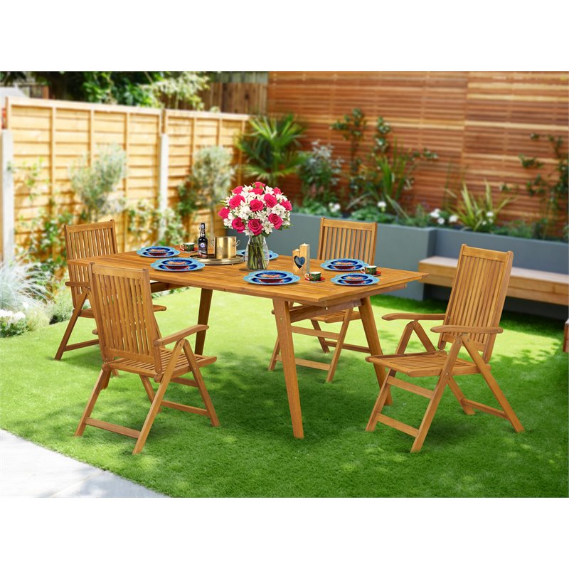 Pemberly Row Traditional 5-piece Wood Patio Table Set in Natural Oil