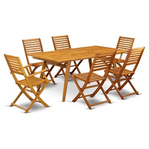 Pemberly Row Traditional 7-piece Wood Outdoor Dining Set in Natural Oil