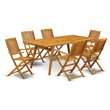 Pemberly Row Traditional 7-piece Wood Outside Patio Dining Set in Natural Oil