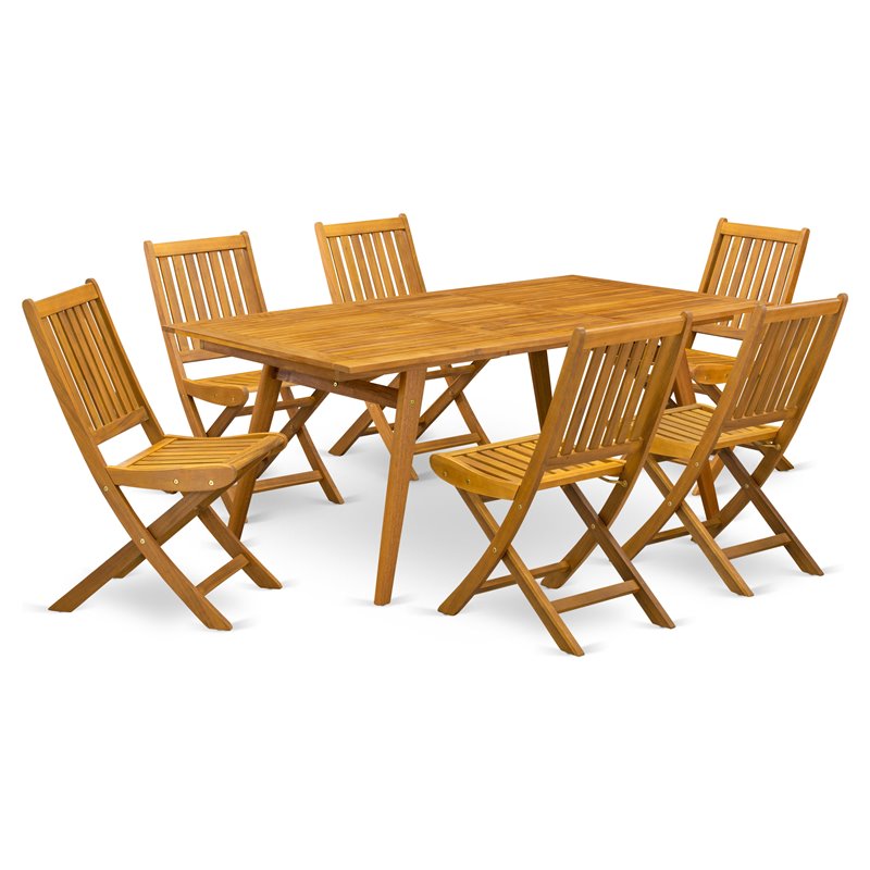 Pemberly Row Traditional 7-piece Wood Patio Dining Set in Natural Oil