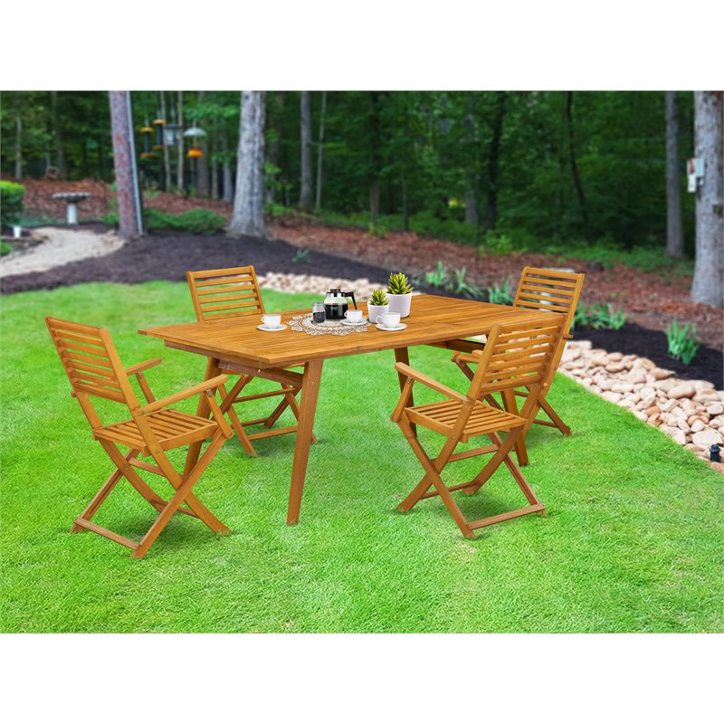 Pemberly Row Traditional 5-piece Wood Patio Set in Natural Oil