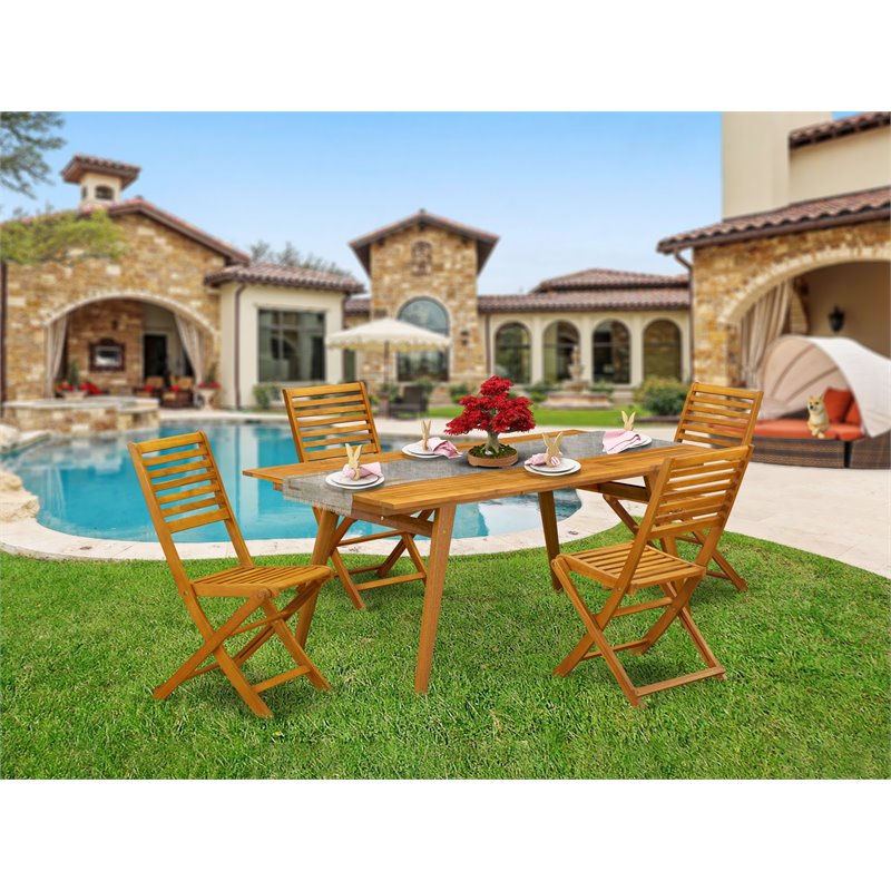 Pemberly Row Traditional 5-piece Wood Outdoor Set in Natural Oil