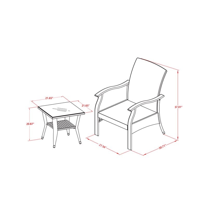 Pemberly Row Contemporary 3-piece Metal Patio Dining Set in Black