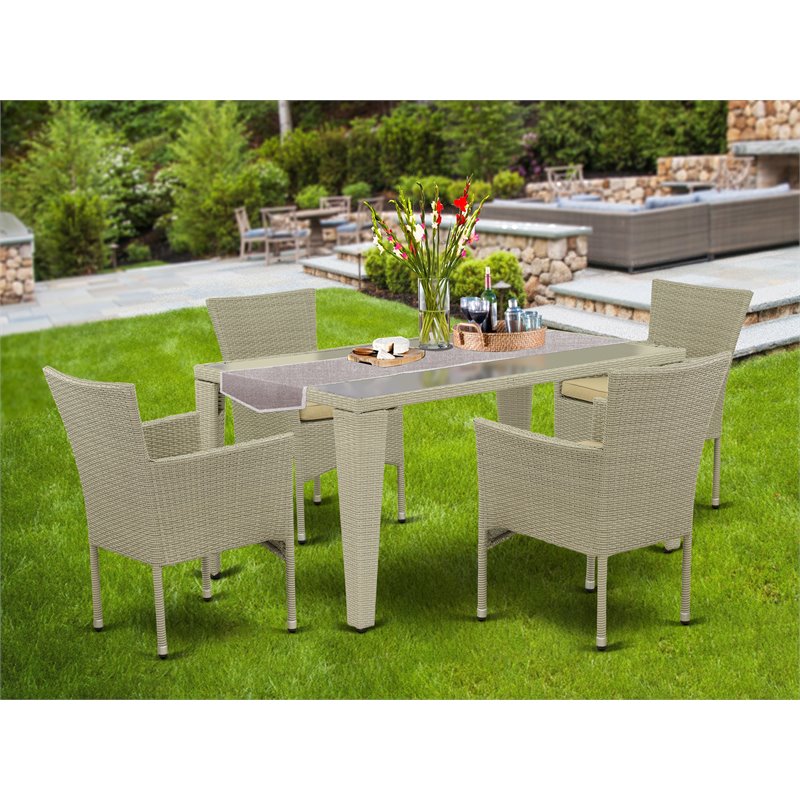 Pemberly Row Modern 5-piece Patio Dining Set with Armchairs in Natural