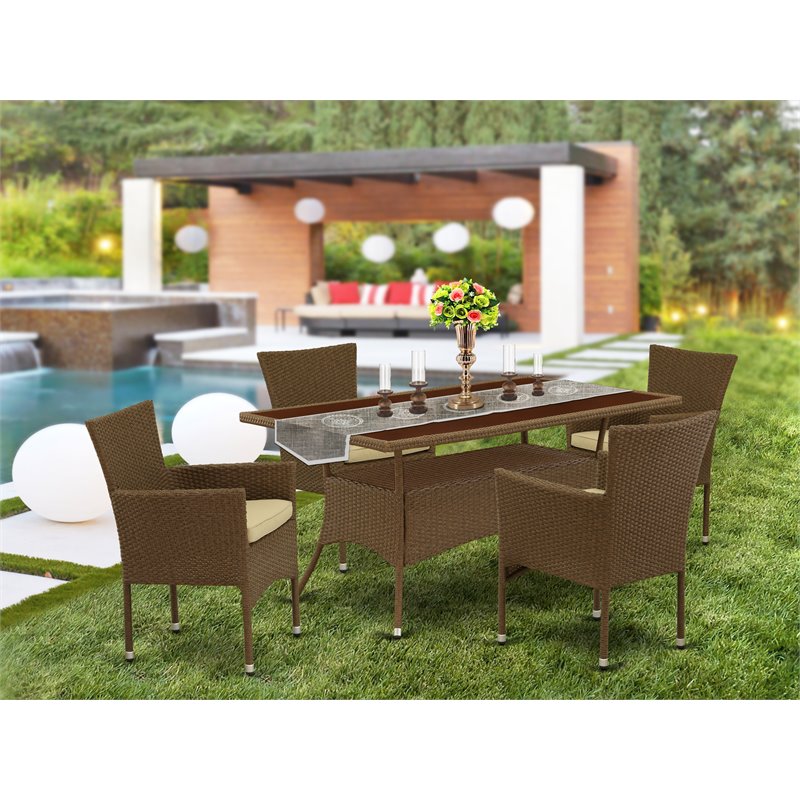 Pemberly Row Contemporary 5-piece Metal Patio Set in Dark Brown