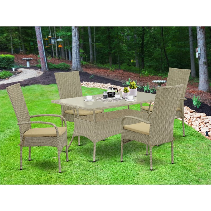 Pemberly Row Modern 5-piece Metal Patio Dining Set in Natural