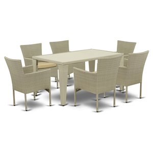 Pemberly Row Modern 7-piece Patio Dining Set with Armchairs in Natural
