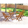 Pemberly Row Wood Patio Table with 4 Lawn Armchairs in Natural Oil Finish