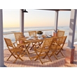 Pemberly Row Outdoor Table with 6 Outdoor Patio Armchairs in Natural Oil Finish