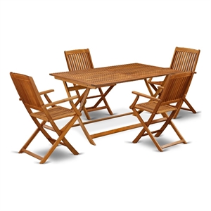 Pemberly Row Dining Table with 4 Outdoor Dining Armchairs in Natural Oil Finish