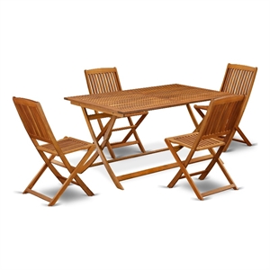 Pemberly Row Modern Table with 4 Arms Less Patio Chairs in Natural Oil Finish
