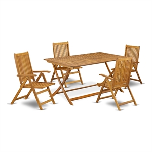 Pemberly Row Bistro Table with 4 Folding Patio Chairs in Natural Oil Finish
