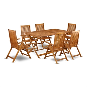 Pemberly Row Traditional Patio Table with 6 Outdoor Chairs in Natural Oil Finish